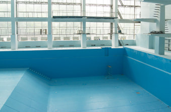 The finished and refurbished swimming pool. 